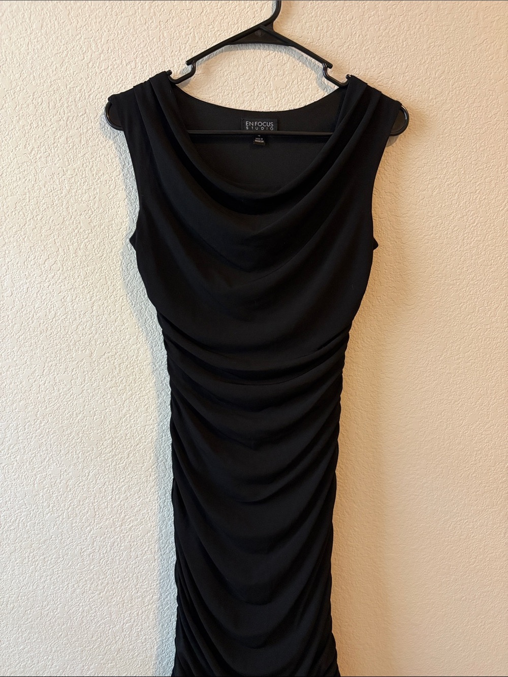 Enfocus Studio Black Sleeveless Cowl Ruched Midi Dress